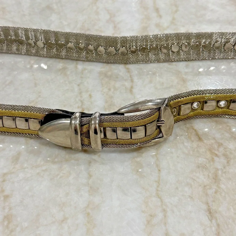 Vintage Mens Steel Mesh Belt w/Leather Trim - Size 40/42 - Steampunk Statement🔥